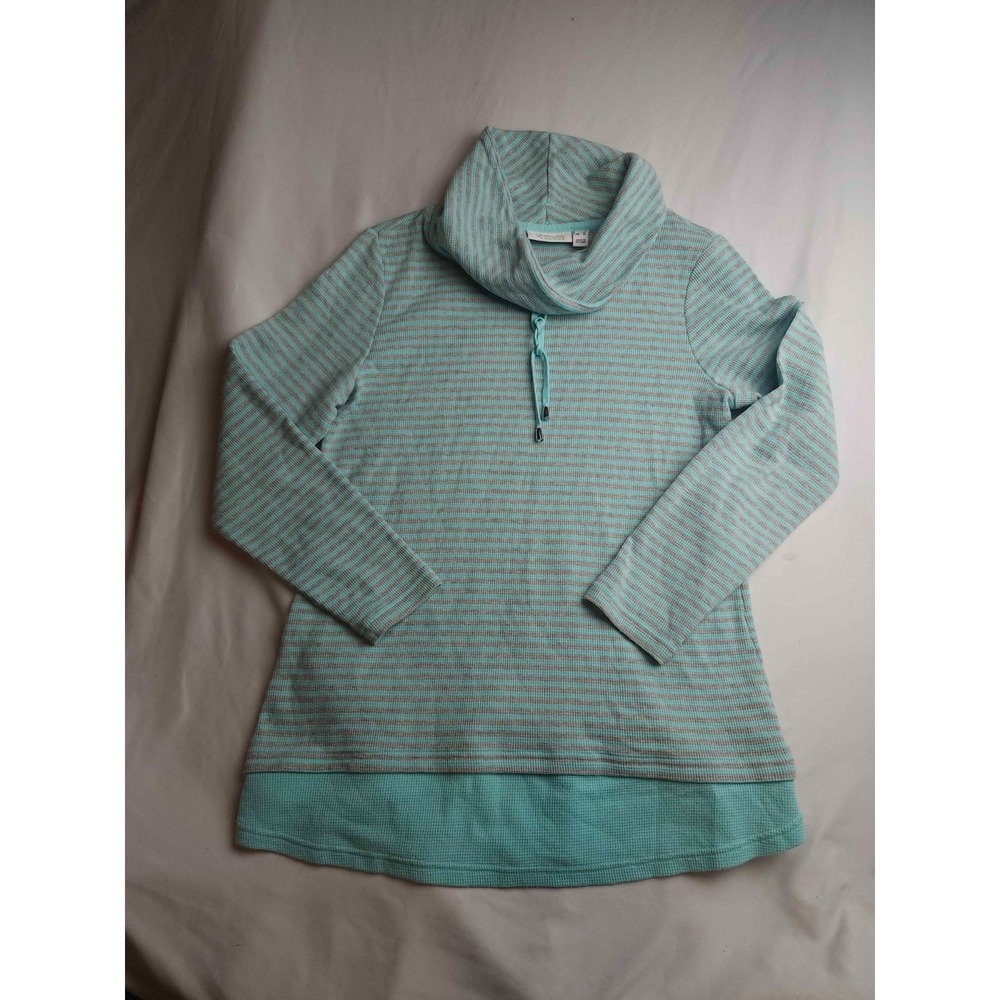 D&Co Active Striped Cowl Neck Pullover Tunic Sweater Womens S Waffle Knit Mint
